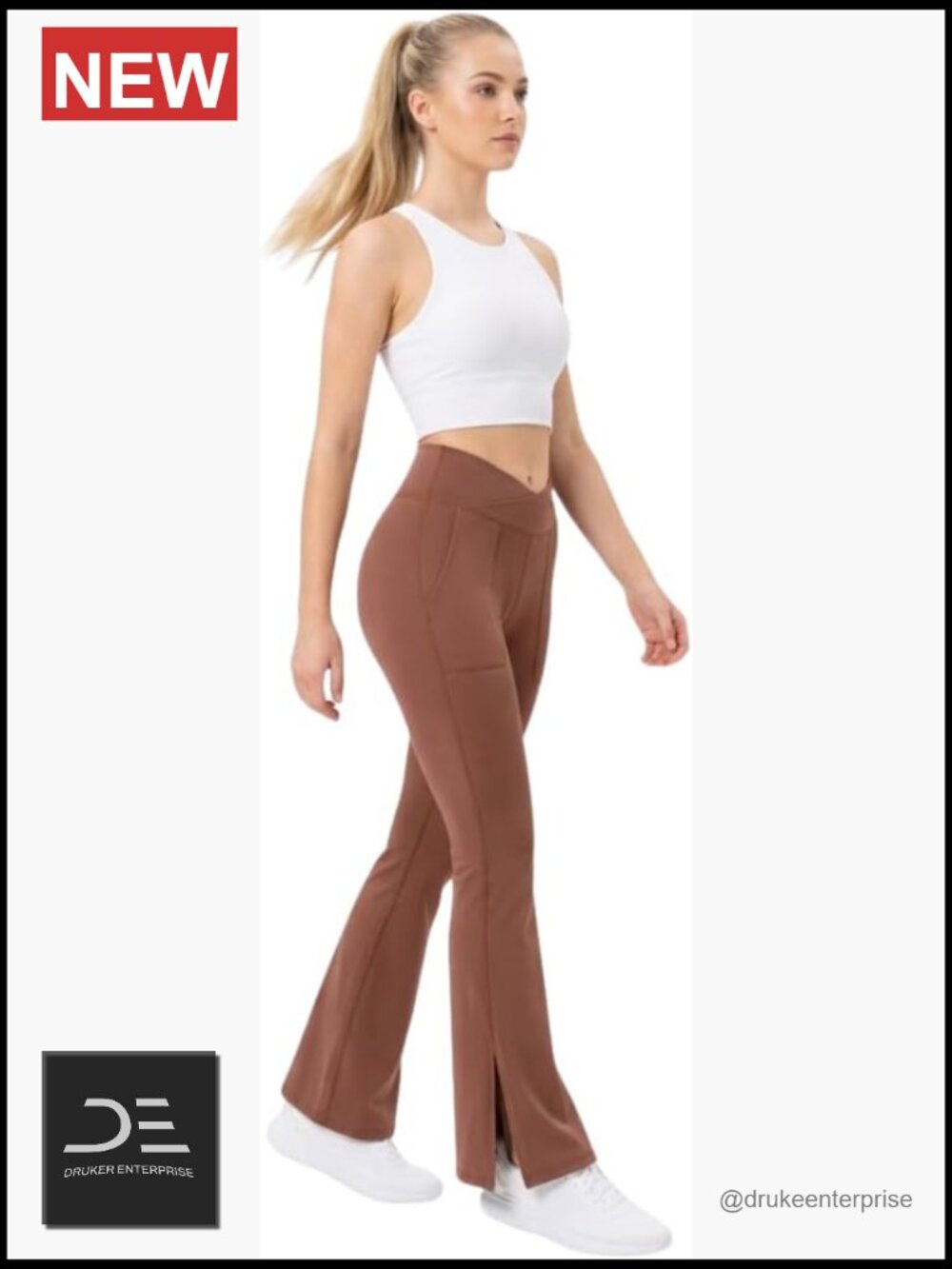 High Waist Bootcut Yoga Pants With Pockets, Split Hem Flare Leggings, Quick-Dry